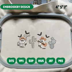 Cute Ghost Cowboy Embroidery Machine Design, Western Spooky Embroidery Machine Design, Spooky Halloween Embroidery File