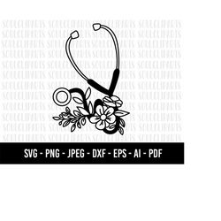 COD792- Flowers Stethoscope SVG, Nurse SVG, Heart Stethoscope clipart, Monogram svg, Heart Stethoscope SVG, Digital Down
