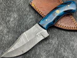 custom handmade Damascus steel hunting skinner knife resin handle gift for him groomsmen gift wedding anniversary gift