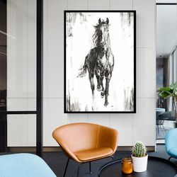 Black And White Horse Canvas Wall Art , Noble Horse Canvas Paint , Horse Canvas Wall Decor,Horse Canvas Poster,Ready To