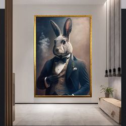 Bunny In Suit Canvas Print, Bunny In Human Body Canvas Print, Wall Hanging And Poster Bunny In Suit Canvas Print,Ready T