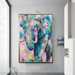 Colorful Elephant Wall Art, Elephant Canvas, Elephant Photo Print, Modern Wall Art, Nature Photo Print, Ready To Hang Ca