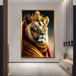 King Crowned Lion Man Canvas Wall Art, Lion Canvas Print, Wall Art Home Decor, Ready To Hang Decoration, Modern Home Dec