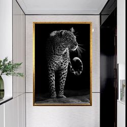 Leopard Canvas Wall Art, Leopard In Dark Canvas Print, Black And Yellow Canvas Wall Print, Lion Room Decor Print, Tiger