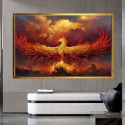 Phoenix Canvas Prints , Dragon Canvas Painting , Red Phoenix Canvas Wall Art , Ready To Hang Canvas Print