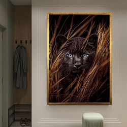 Tropical Panther Wall Art Canvas, Black Panther Canvas Print, Panther Printed Home Decor, Black Panther Decor, Ready To