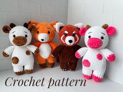 Amigurumi Animals Plush Pattern, Fox Plush Patter, Crochet Cow, Red Panda