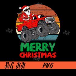 Vintage Santa Riding Monster Truck Christmas PNG, Merry Christmas PNG