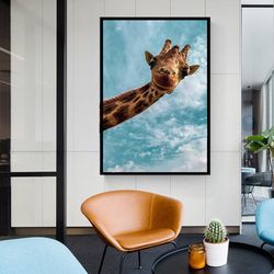 funny giraffe canvas print, brown giraffe canvas print, animal art print, modern wall hanging ready made canvas print