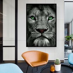 Blue Eyes Lion Wall Art, Lion Photo Animal Wall Art Decor, Large Lion Art, Lion Print On Canvas For Gift, Ready To Hang