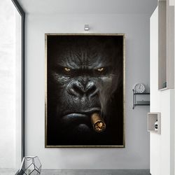 Smoking Gorilla Canvas Wall Art, Wall Art, Gorilla Smoking Print, Animal Poster, Monkey Canvas Print, Wall Decor, Gorill