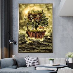 Surreal House Print On Canvas, Surreal Art, House Gift, Scenery Wall Art, Forest Landscape Canvas, Modern Decor, Woman P