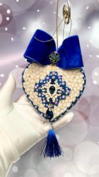Christmas blue velvet personalised heart