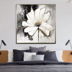 White Flowers Canvas Paint Art , Gold Leaf Flower Home Decor, Copper Color Flower Bunch Canvas Paint ,Canvas Wall Art ,H