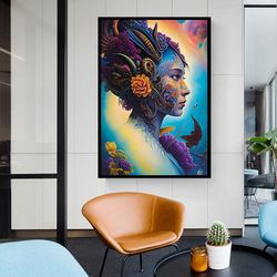 African Woman Wall Art ,African Woman Canvas Print,African American Home Decor ,African Wall Decor ,Black Woman Make Up