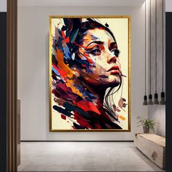Colorful Girl Face Canvas Wall Art, Woman Portrait Canvas Wall Decor, Abstract Girl Face Painting Canvas, Room , Home De