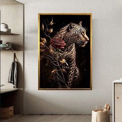 floral female lion wall art canvas, female lion wall art canvas, floral canvas print, floral wall art canvas, wall art c