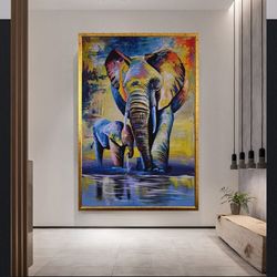 graffiti elephant and cub wall art, elephant canvas print, elephant photo print, nature photo print, ready-to-hang canva