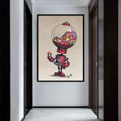 Mini Gumball Robot Canvas Print,Colorful Robot Canvas Wall Art,Wall Decor,Robot Canvas Art Decor Print,Banksy ,Canvas Pr