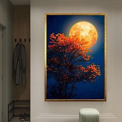 night moon and tree canvas wall art,moon and tree, night landscape canvas print,abstract wall art,moon canvas,modern wal