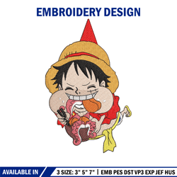 Luffy eating meat embroidery design, One Piece embroidery, logo design, Embroidery shirt, anime shirt, Instant download