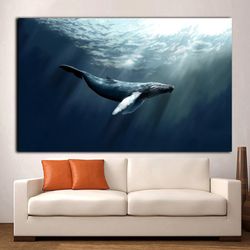 Big Blue Whale Original Art For Room Whale Modern Artwork on Canvas Whale Home Design Wall Decor Underwater Life Wall Ar