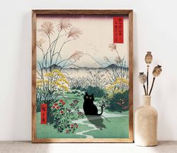 Black Cat Otsuki Plain in Kai Province Poster, Hiroshige Artwork, Japanese Cat Print, Japanese Art, Edo Period Mount Fuj