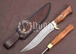 DK- Masterfully Handcrafted Damascus Wood Handle Hunting Bowie Knife - Razor-Sharp Blade, Exquisite Craftsmanship