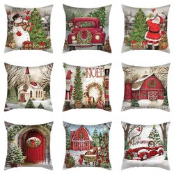 Polyester Throw Pillowcover, Happy new year cover,  Santa Claus Elk Snowman covers,  Home Decor Cushion