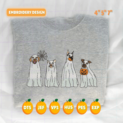 Ghost Dog With Pumpkin Embroidery Design, Custom Horror Halloween Embroidery Design For Shirt, 3 Sizes, Format Exp, Dst, Jef, Pes
