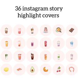 36 Food and Drinks Instagram Highlight Icons. Cafe Instagram Highlights Images. Groceries Instagram Highlights Covers