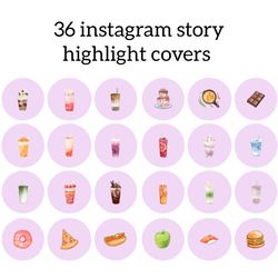 36 Food and Drinks Instagram Highlight Icons. Pink Instagram Highlights Images. Groceries Instagram Highlights Covers