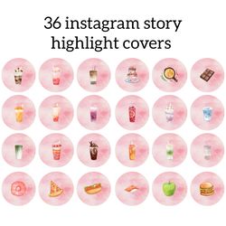 36 Food and Drinks Instagram Highlight Icons. Pink Instagram Highlights Images. Groceries Instagram Highlights Covers