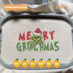 Merry Christmas Green Monster Embroidery Design, Happy Christmas Embroidery Machine File, Movie Christmas Embroidery Design For Shirt, Christmas 2023 Embroidery File