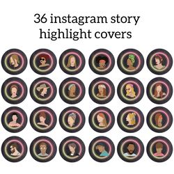 36 People Instagram Highlight Icons. Women and Men Neon Instagram Highlights Images. Face Instagram Highlights Covers