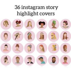 36 People Instagram Highlight Icons. Women and Men Pink Instagram Highlights Images. Face Instagram Highlights Covers