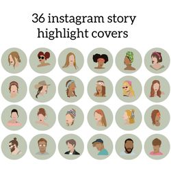 36 People Instagram Highlight Icons. Women and Men Gray Instagram Highlights Images. Face Instagram Highlights Covers