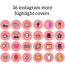 36 Pixel Instagram Highlight Icons. Pink Instagram Highlights Images. Cute Lifestyle Instagram Highlights Covers
