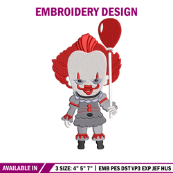 Pennywise chibi embroidery design, Horror embroidery, Embroidery file,Embroidery shirt, Emb design, Digital download