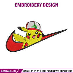 Pikachu Nike embroidery design, Pokemon embroidery, embroidery file, anime design, anime shirt, Digital download