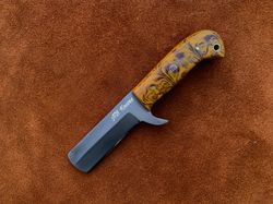 CUSTOM HANDMADE COWBOY BULL CUTTER KNIFE WITH LEATHER SHEATH