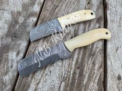 CUSTOM HANDMADE LOT OF 2 COW BOY BULL CUTTER KNIVES WITH LEATHER SHEATH