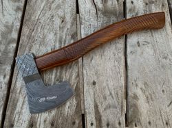 CUSTOM HAND FORGED DAMASCUS STEEL AXE HANDLE ROSEWOOD