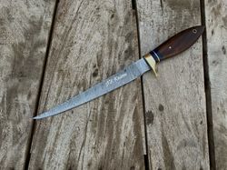 CUSTOM HANDMADE DAMASCUS STEEL FILLET KNIFE WITH LEATHER SHEATH