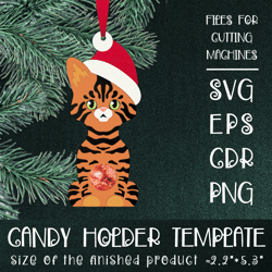 Toyger Cat | Christmas Ornament | Candy Holder Template SVG | Sucker holder Paper Craft