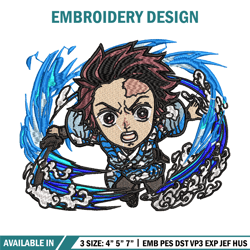 Tanjiro fire breathing chibi embroidery design, Kimetsu no Yaiba embroidery, anime design, anime shirt, Digital download