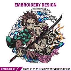 Tanjiro and Nezuko embroidery design, Kimetsu no Yaiba embroidery, logo design, anime design,  Digital download