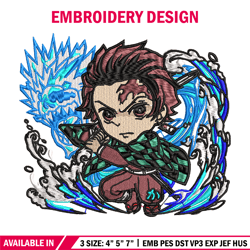 Tanjiro water breathing dragon chibi embroidery design, Kimetsu no Yaiba embroidery, anime design, Digital download