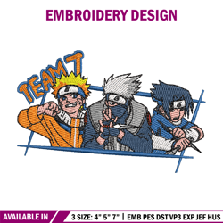 Team 7 embroidery design, Naruto embroidery, Anime design, Embroidery shirt, Embroidery file, Digital download