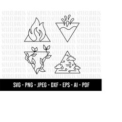 COD586-Four Elements SVG, 4 Elements Symbols, Four Elements Template, Water Svg, Earth Svg, Air Svg, Fire Svg /Commercia